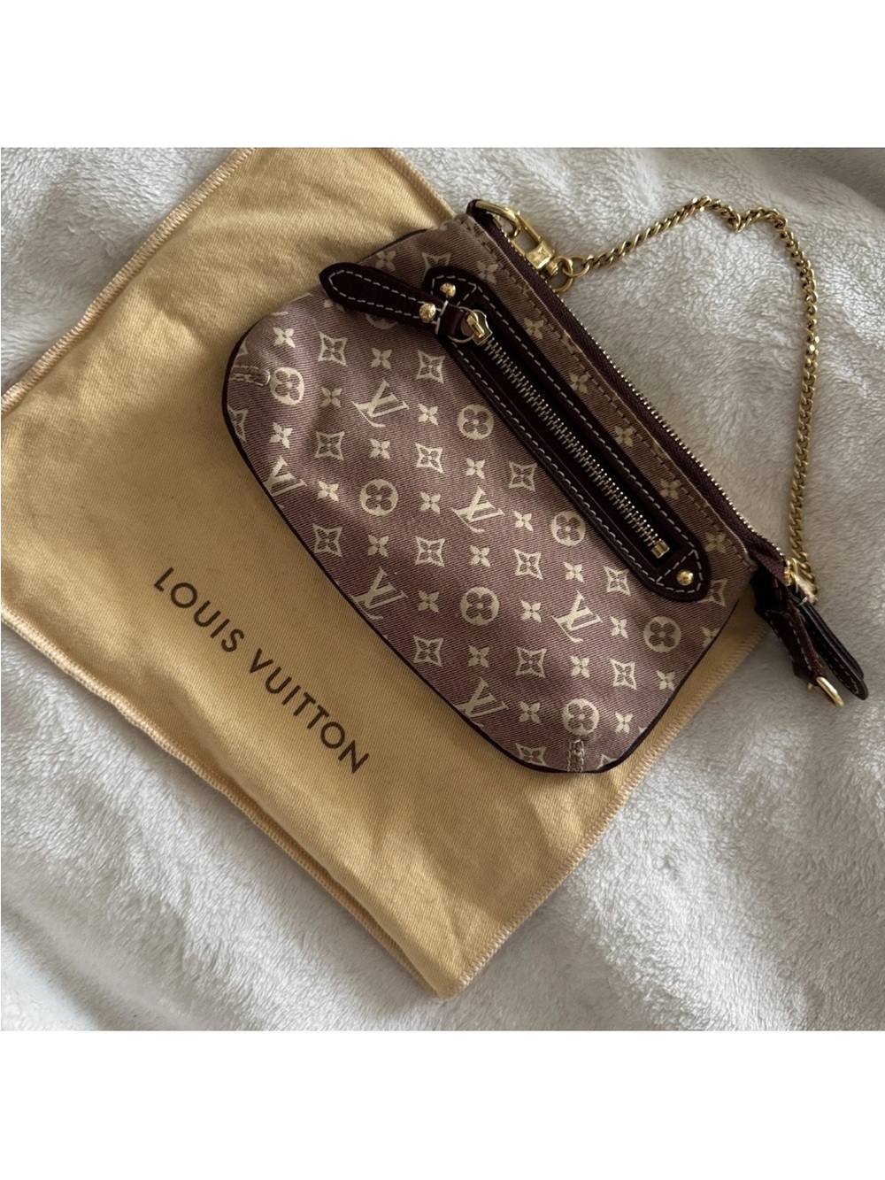 Louis Vuitton Mini Monogram Canvas Chain Pochette in Brown and Gold